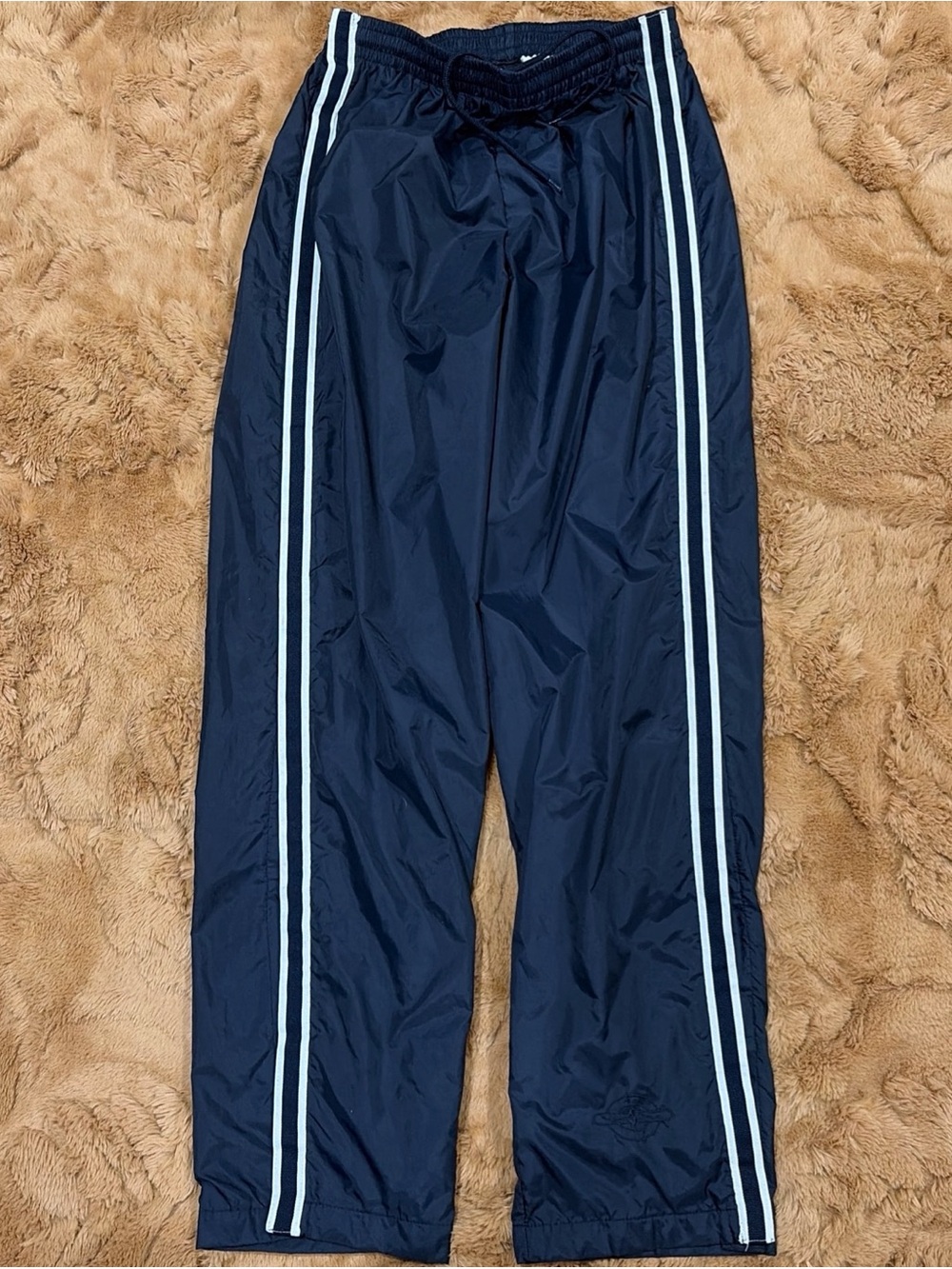 Vintage Y2K Navy Breakaway Track Pants Wide Double Side Striped Lined Large